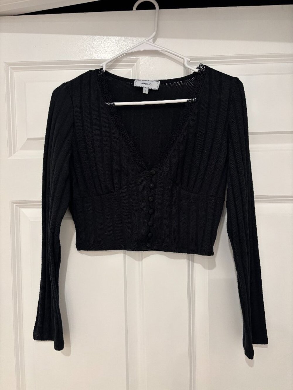 Black lace trim V neck shirt